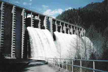 The Seymour Falls dam is one of several in Vancouver's North Shore mountains that are being upgraded to withstand an earthquake and ensure the water supply. Klohn-Crippen and Acres International are consulting engineers.