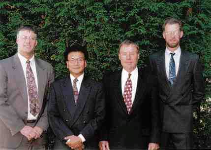 AWARD OF EXCELLENCEDayton & Knight, W. Vancouver, for Pipe Bursting for the Millstone Sanitary Trunk Sewer, Nanaimo, B.C. Above, l. to r.: Richard Harper, P.Eng., Jack Lee, P.Eng., Brian Walker, P.Eng. (Dayton & Knight), Bill Sims (City of Nanaimo).