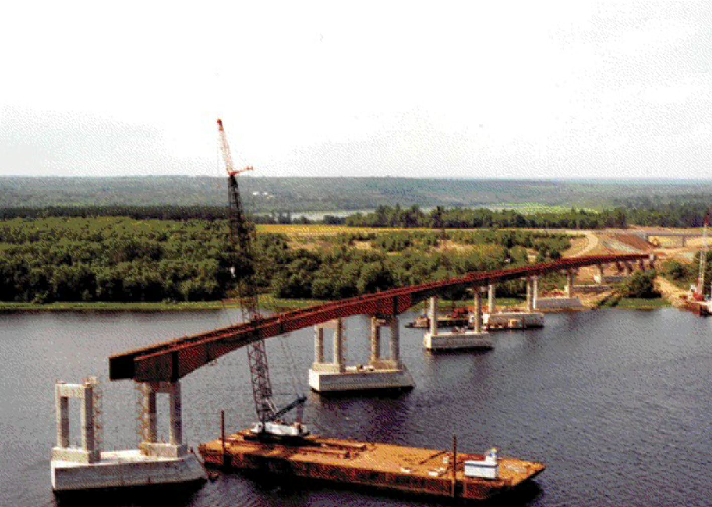 Saint John River Bridge during construction, stretching over a 60-metre channel with 14 spans.
