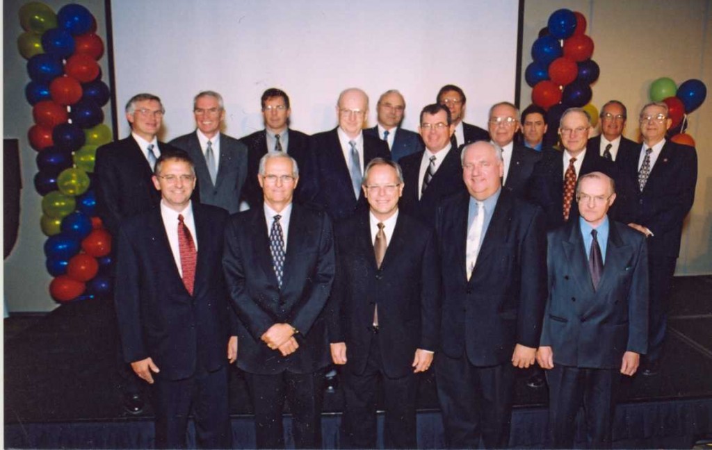 Seventeen past presidents of Consulting Engineers of Alberta attended its 25th anniversary celebration in October. The current president, Bob Gomes, is ninth from the left in the back row.