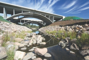 Open spandrel structures viewed from the creek.