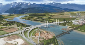Artist's rendering of new Pitt River Bridge, Vancouver.