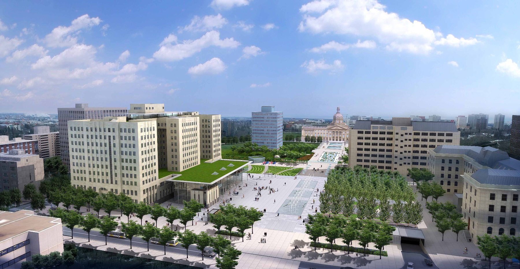 Redesign for the Federal Building and plaza near the Alberta Legislature Grounds in Edmonton. Illustration courtesy Kasian.