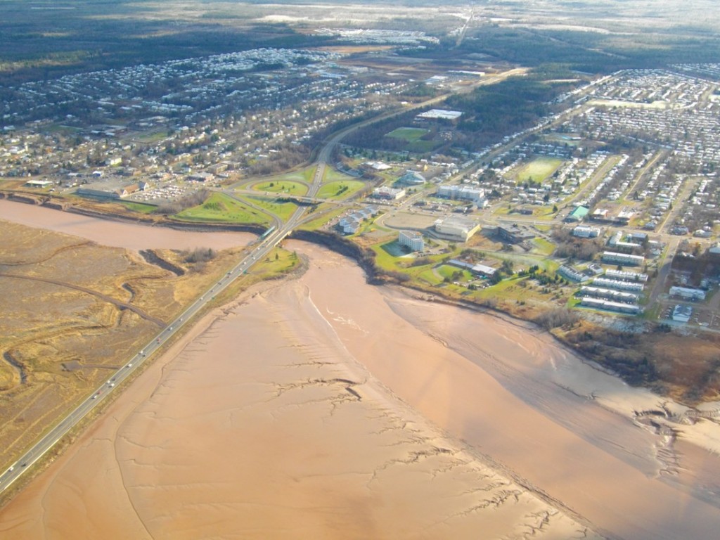 Aerial view of the Petitcodiac Causeway Restoration Project in New Brunswick.