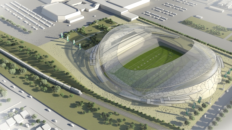 Concept design for new Regina stadium.  Image copyright of Pattern Design Architects.