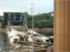 Official Minnesota Department of Transportation investigation photo of the I-35W bridge collapse in Minneapolis, taken Aug. 3, 2007.  From ASCE website.