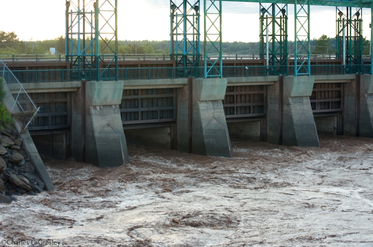 Gates open on the Petitcodiac Causeway between Riverview and Moncton, New Brunswick. The photo was taken the day the gates opened in April 2010.  Photograph by Charles LeGresley.