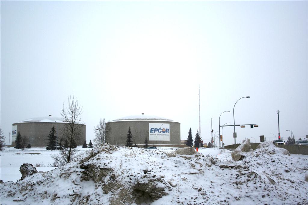 The EPCOR tanks are a 1960s-era landmark in Edmonton.  Photograph by Nordahl Flakstad.