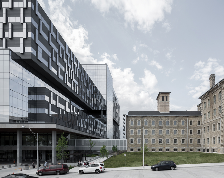 Bridgepoint hospital with old Don Jail (now the hospital administration offices) in Toronto.  Photograph by Maris Mezulis.