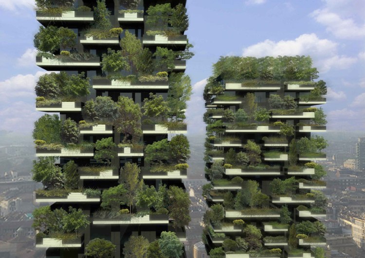 Bosco Verticale in the Porta Nuova complex in Milan, Italy.  Designed by Boeri Studio.