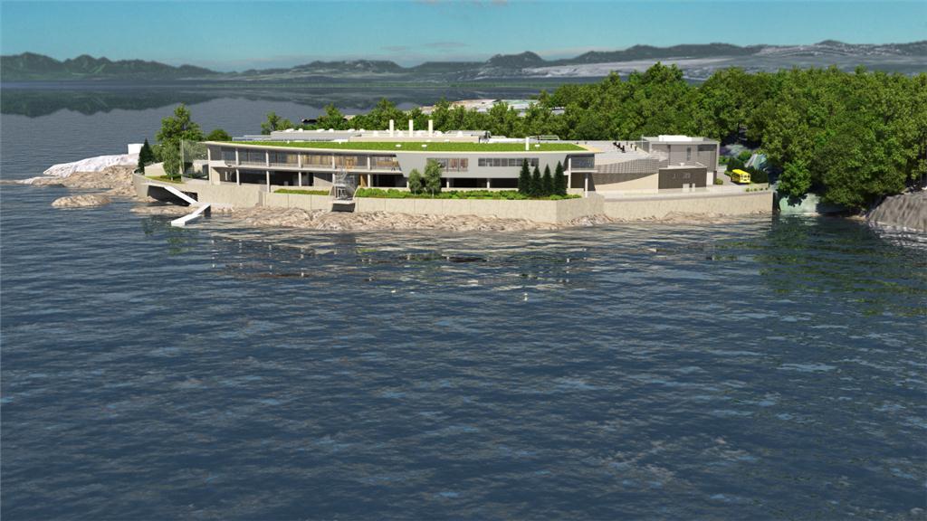 Harbour Resource Partners' design for sewage treatment plant on McLoughlin Point, Esquimalt at mouth of Victoria Harbour, Vancouver Island. The project is now on hold.