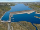 Artist's rendering of Site C hydropower plant along the Peace River, B.C..  Image: BC Hydro.