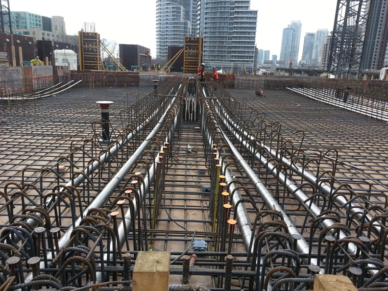Post-tensioning for Waterpark Place III in Toronto.  Photo courtesy: Read Jones Christoffersen.