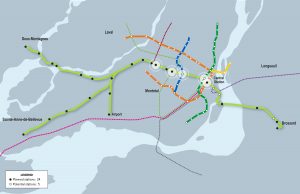 CDPQ Map of proposed Montreal LRT (Reseau électrique métropolitain "REM") connections.