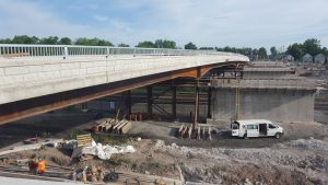 Central Avenue Bridge superstructure slides into place on July 21, 2016. Photo: Hatch.