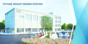 Rendering of Mount Dennis Station, Eglinton Crosstown LRT, Toronto. Image: Metrolinx.